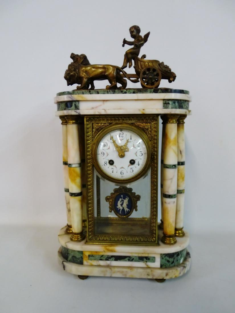 LION & CHERUB FIGURAL BRONZE MOUNTED MARBLE MANTEL (1 of 7)