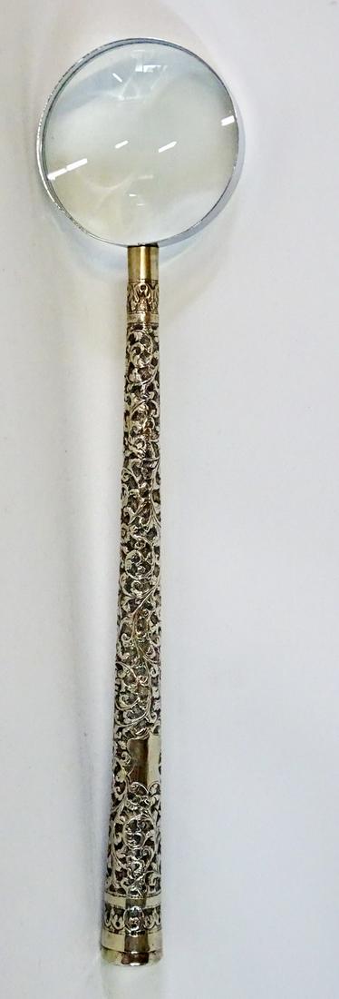 STERLING REPOUSSE HANDLED MAGNIFYING GLASS 16"L (1 of 3)