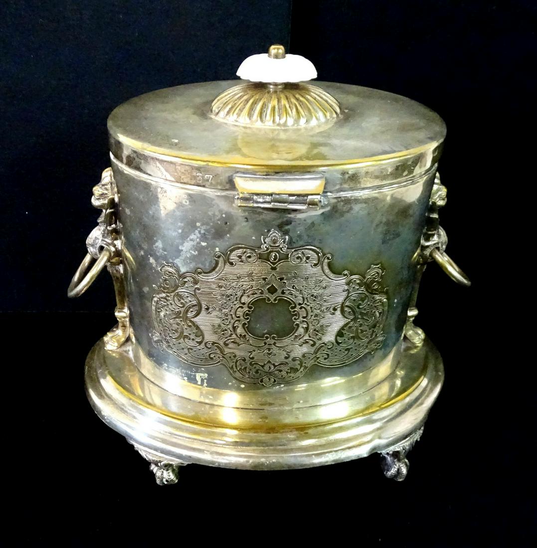 ENGLISH OVAL SILVERPLATE FOOTED BOX 8"H 8"L 5"D (1 of 1)