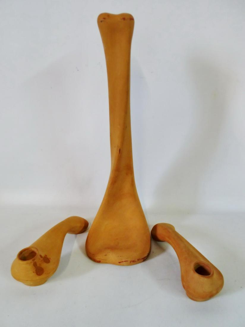 3 PCS. ELSA PERETTI FOR TIFFANY TERRACOTTA CANDLESTICKS: 3 PCS. ELSA PERETTI FOR TIFFANY TERRACOTTA CANDLESTICKS 14.5"H TALLEST