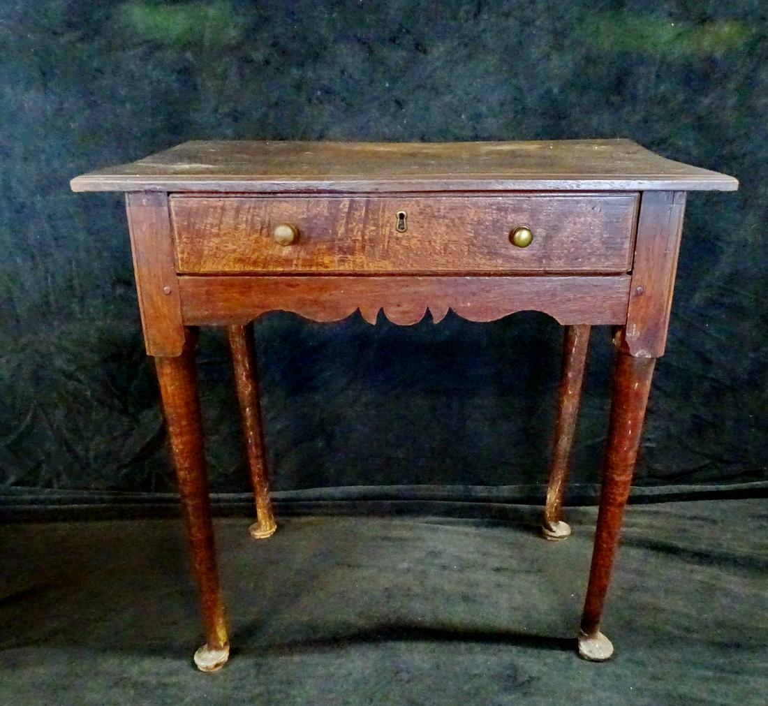 18TH C. ENGLISH OAK QUEEN ANNE 1 DRAWER TABLE 29"H 29"W (1 of 6)