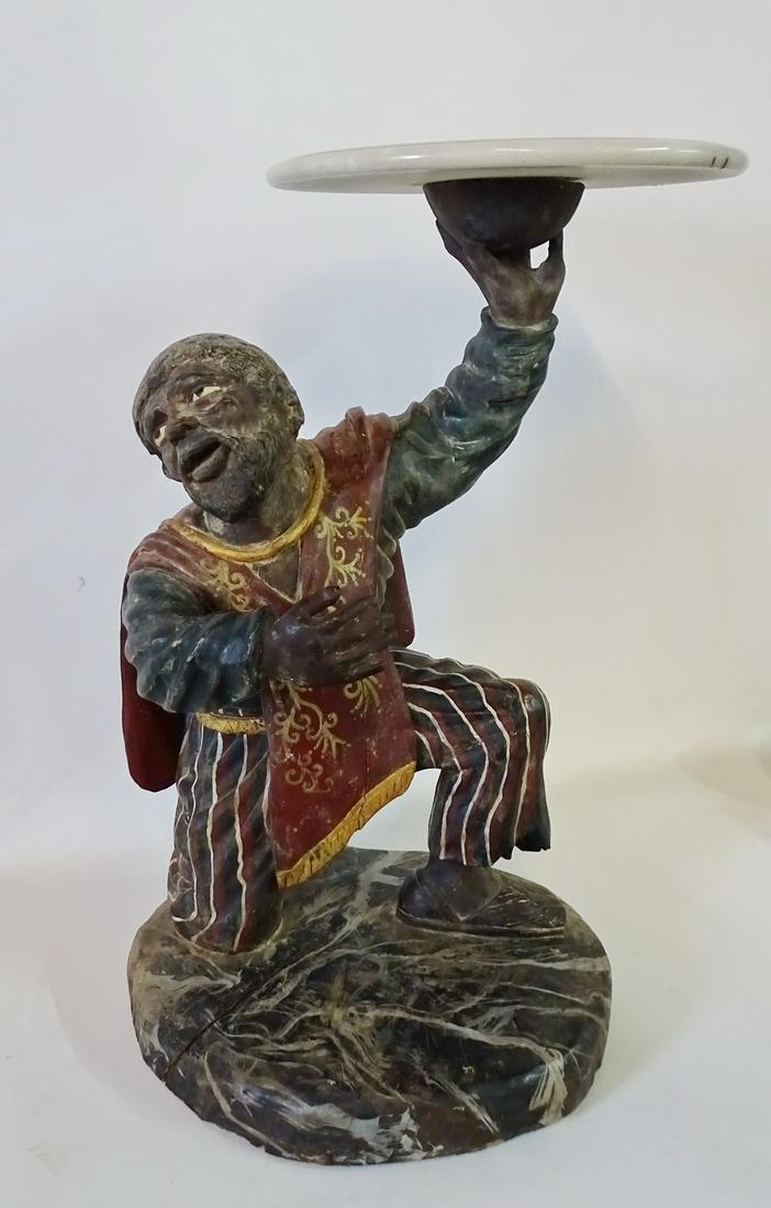 ITALIAN CARVED BLACKAMOOR MARBLE TOP STAND 23"H 20"W (1 of 6)