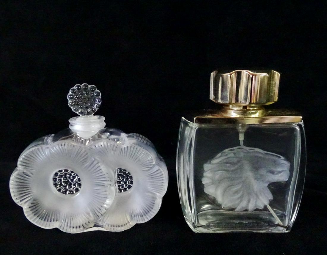 2 LALIQUE PERFUME BOTTLES (1) LION MOTIF (1) FLORAL 4"H (1 of 3)