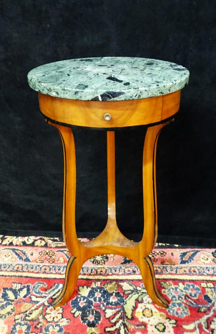 BIEDERMEIER STYLE FRUITWOOD MARBLE TOP CIRCULAR STAND: BIEDERMEIER STYLE FRUITWOOD MARBLE TOP CIRCULAR STAND