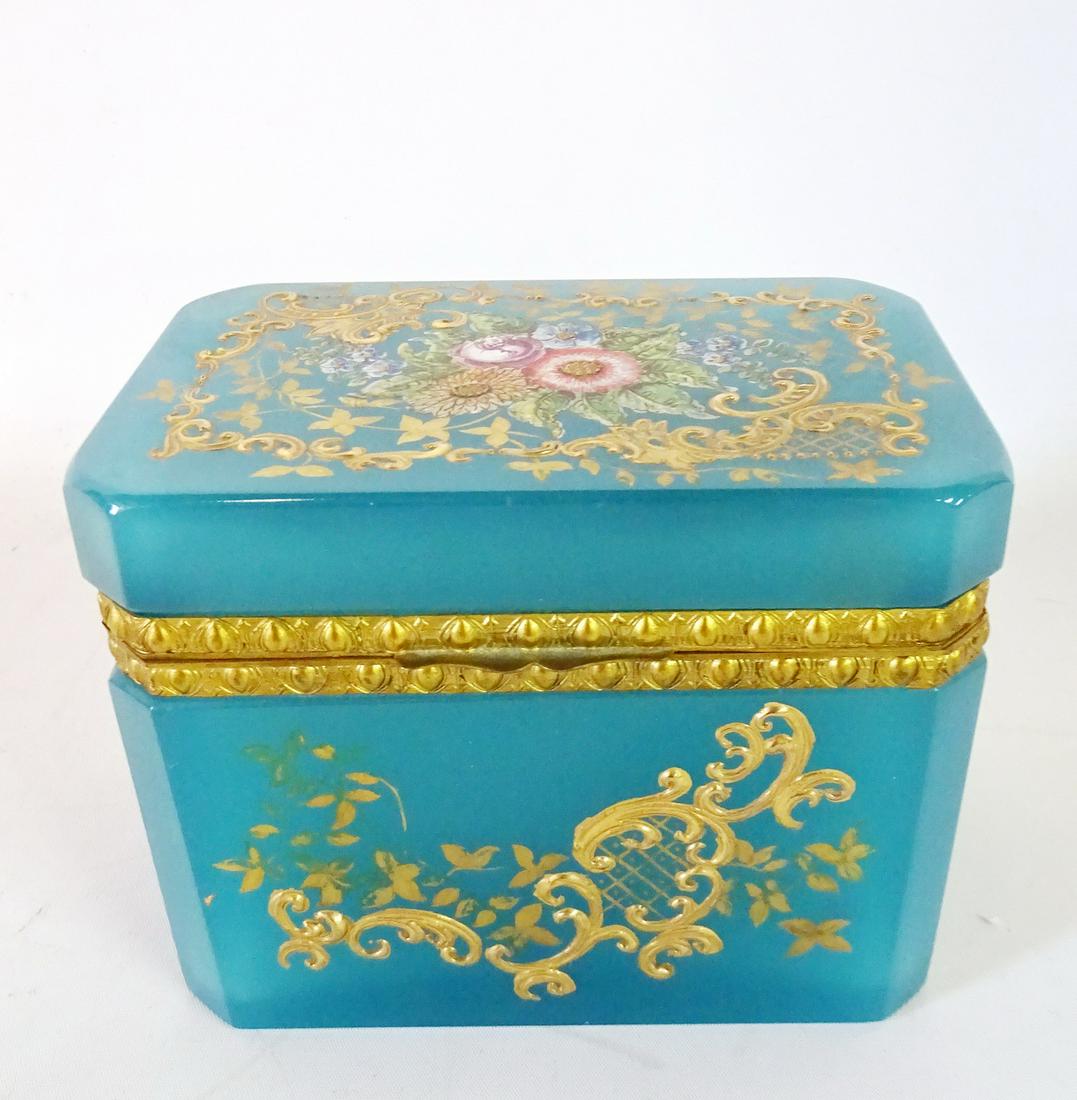 ANTIQUE ENAMEL DECORATED OPALINE BOX 4"H 5.75"W 3.25"D (1 of 6)