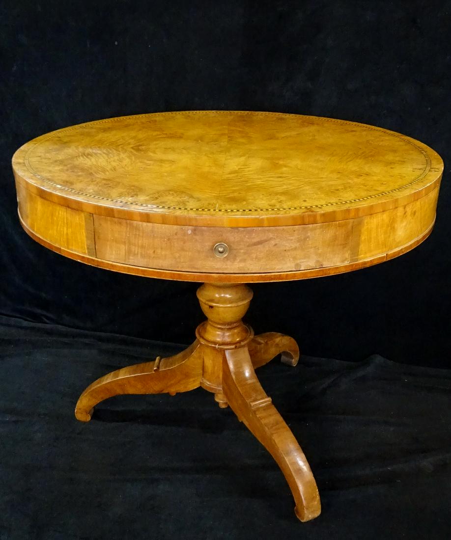 C. 1840 BIEDERMEIER BURLED INLAID CENTER TABLE 30.75"H: C. 1840 BIEDERMEIER BURLED INLAID CENTER TABLE 30.75"H 37" DIA.