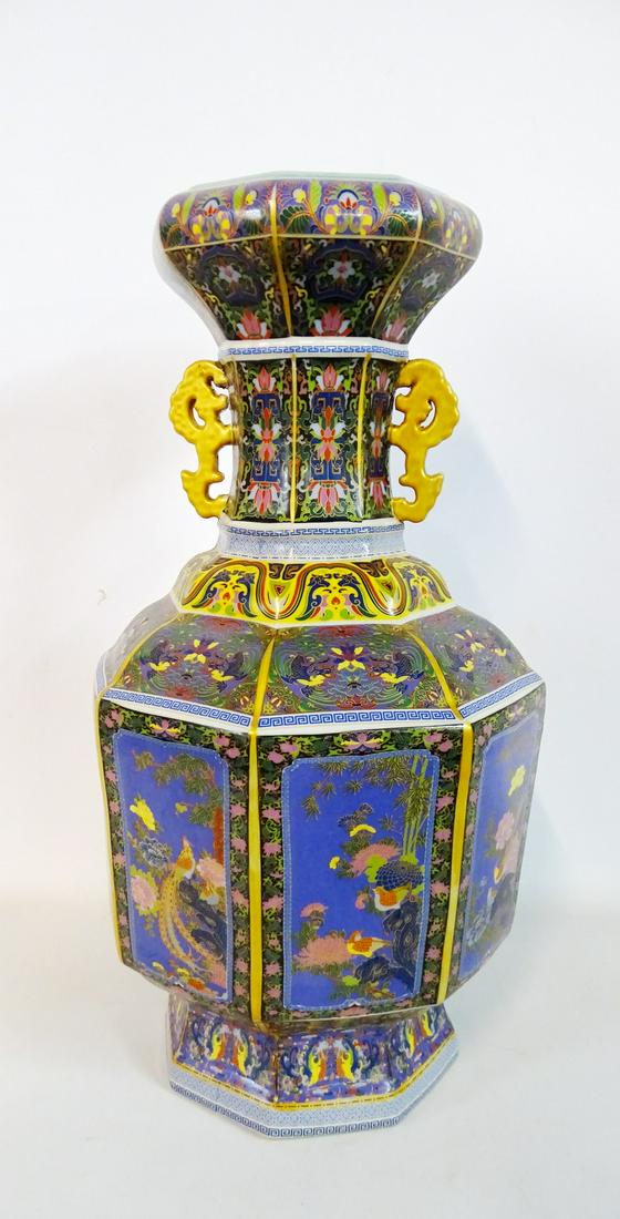 LARGE OCTAGONAL CLOISONNE PATTERN PORCELAIN VASE 21.5"H (1 of 8)