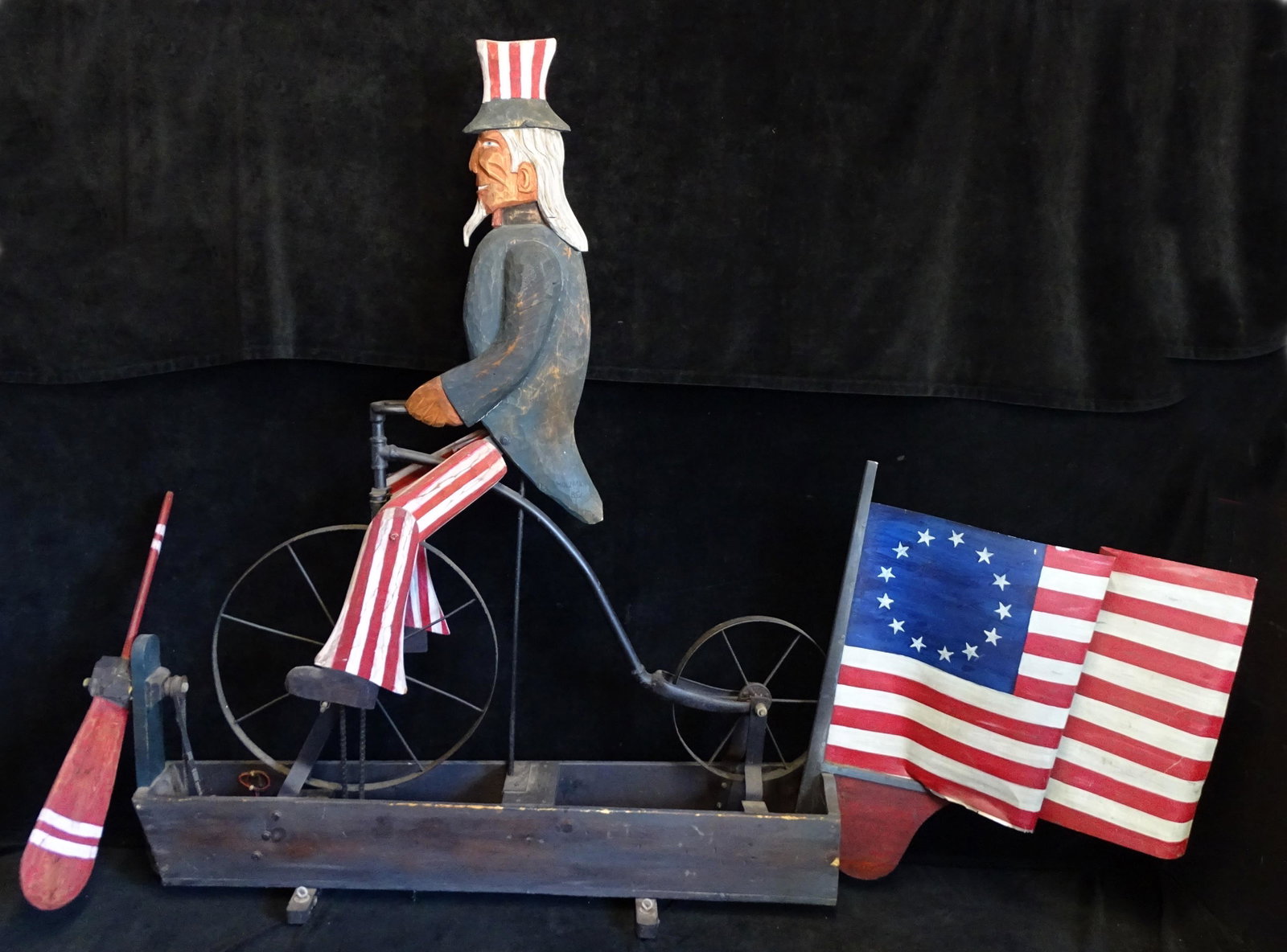 GERRY HOLZMAN SGN. 6FT HIGH MECHANICAL UNCLE SAM EMPIRE: GERRY HOLZMAN SGN. 6FT HIGH MECHANICAL UNCLE SAM EMPIRE CAROUSEL MASTER CARVER 72"H 93"L 12"D