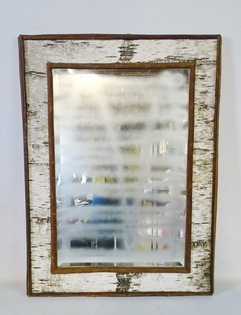 BIRCH BARK FRAMED BEVELED MIRROR 39X28.5" (1 of 4)