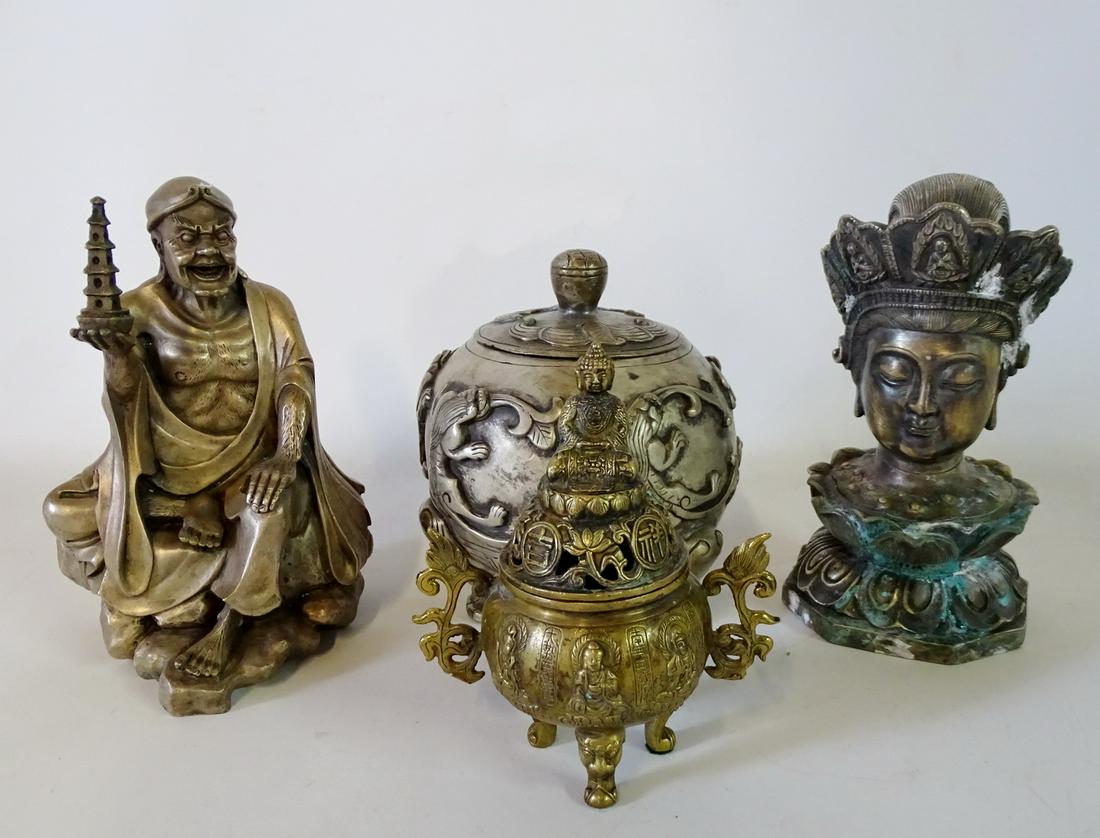 4 IMPRESSIVE CHINESE ITEMS INC. BRONZE FIGURAL INCENSE (1 of 11)