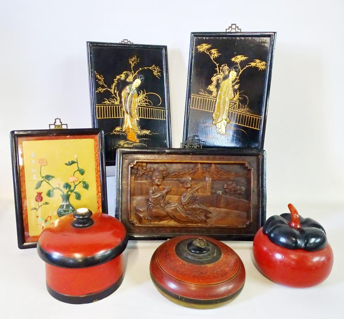 7 PCS. ORIENTALIA INC. HARDSTONE PANELS & 3 COVERED (1 of 8)