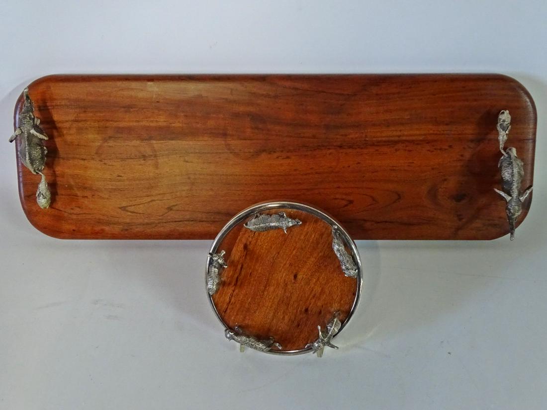 ROSEWOOD ANIMAL FIGURAL 2 HANDLE TRAY & CIRCULAR (1 of 7)