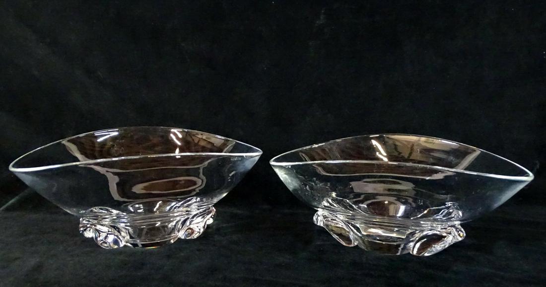 2 STEUBEN CRYSTAL BOWLS 4.5"H 11.5"L 9.75" D (1 of 5)