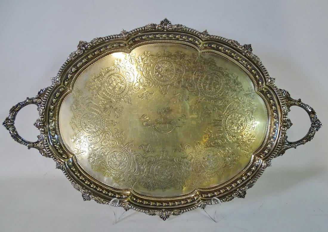 ORNATE 2 HANDLE SILVERPLATE TRAY (1 of 6)