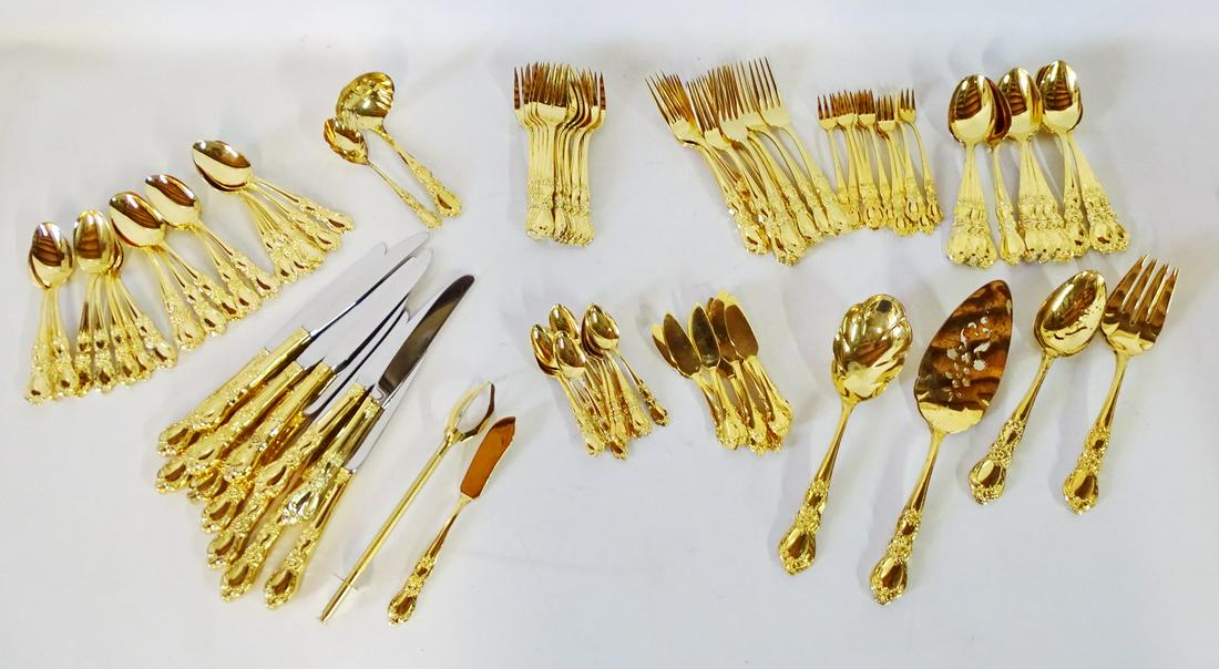 SET GOLD FINISH ROGERS SILVERPLATE FLATWARE (96 PCS.) (1 of 6)