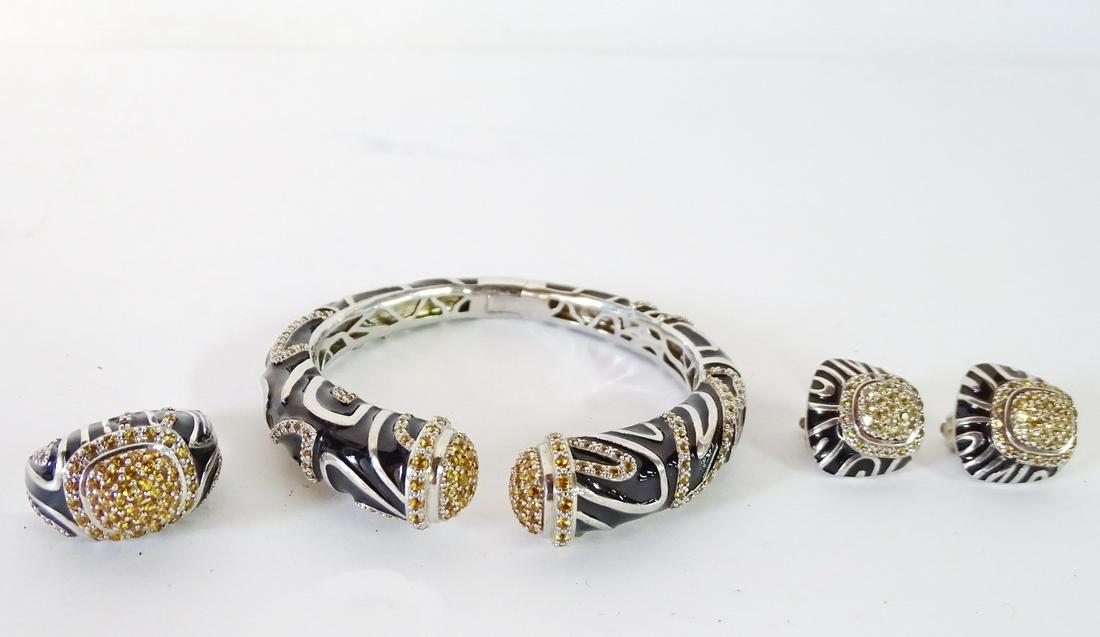 ENAMEL & STERLING JEWELRY SET EARRINGS, BRACELET & RING (1 of 3)