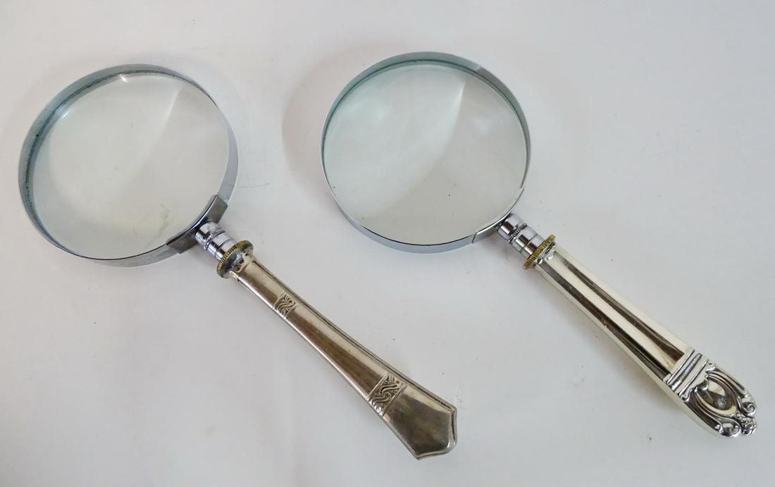 2 SILVER HANDLED MAGNIFYING GLASSES 8.75" (1 of 1)