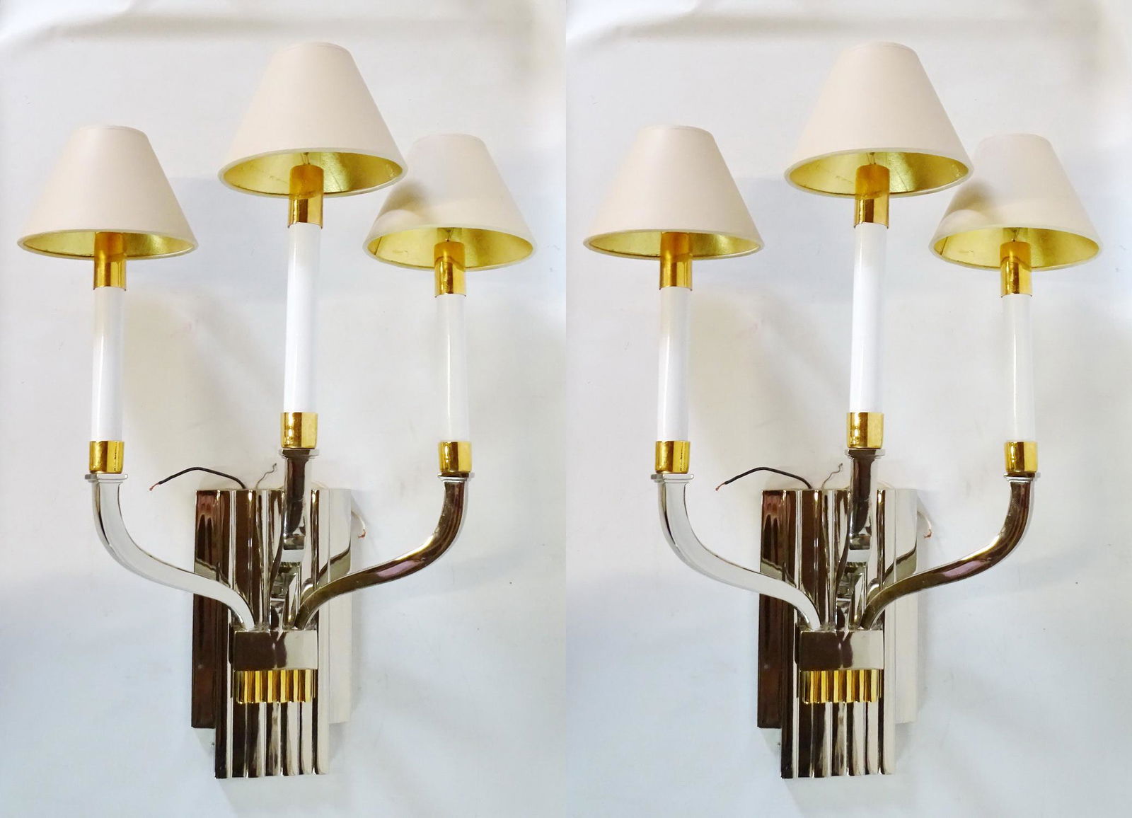 PR. J. ROBERT SCOTT CHROME & BRASS 3 LIGHT SCONCES 22"H (1 of 7)