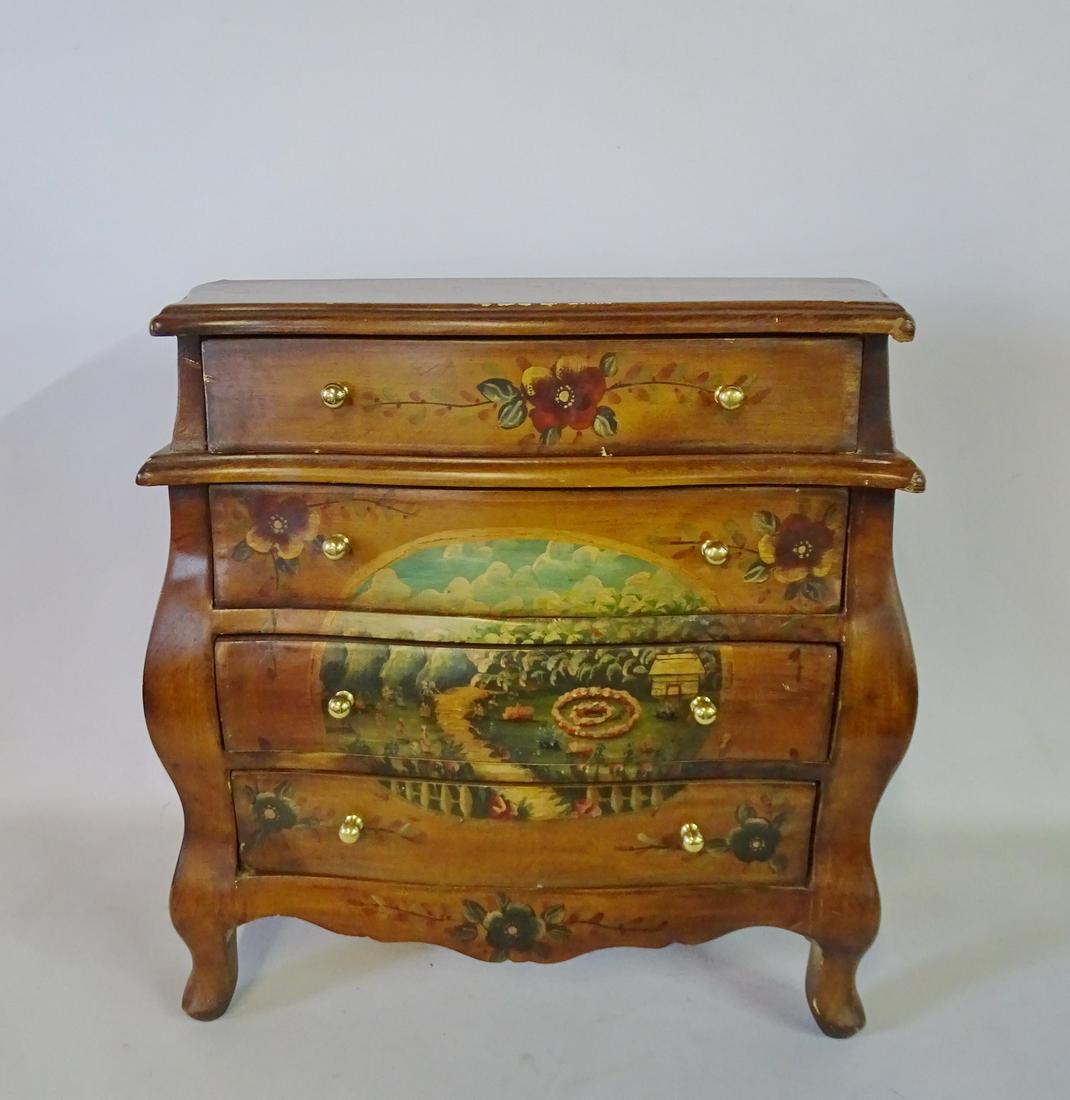 DIMINUTIVE BOMBE STYLE PAINT DECORATED CHEST 18.25"H (1 of 5)