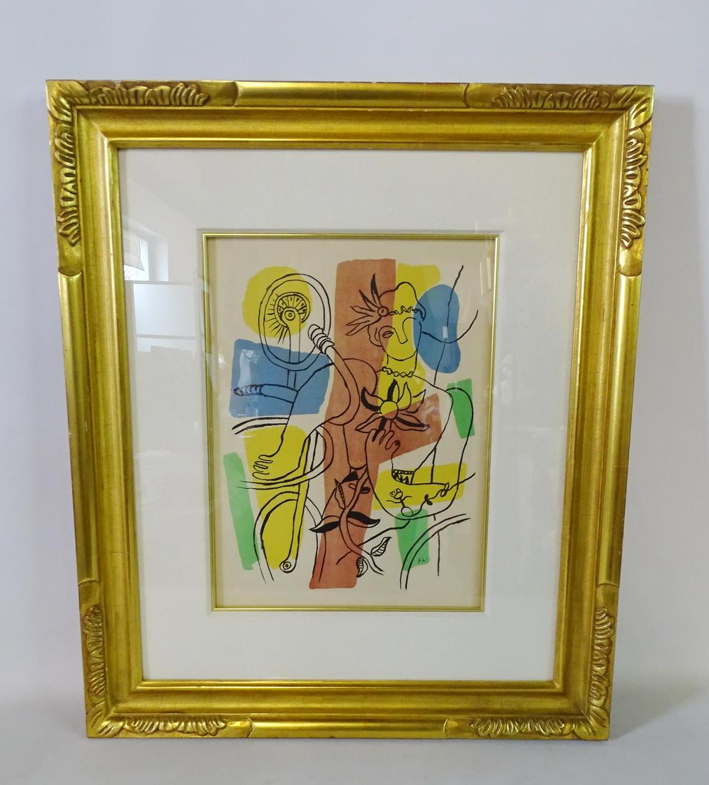 F.L. LEGER LITHOGRAPH ABSTRACT FIGURE & BICYCLE 14X11" (1 of 6)