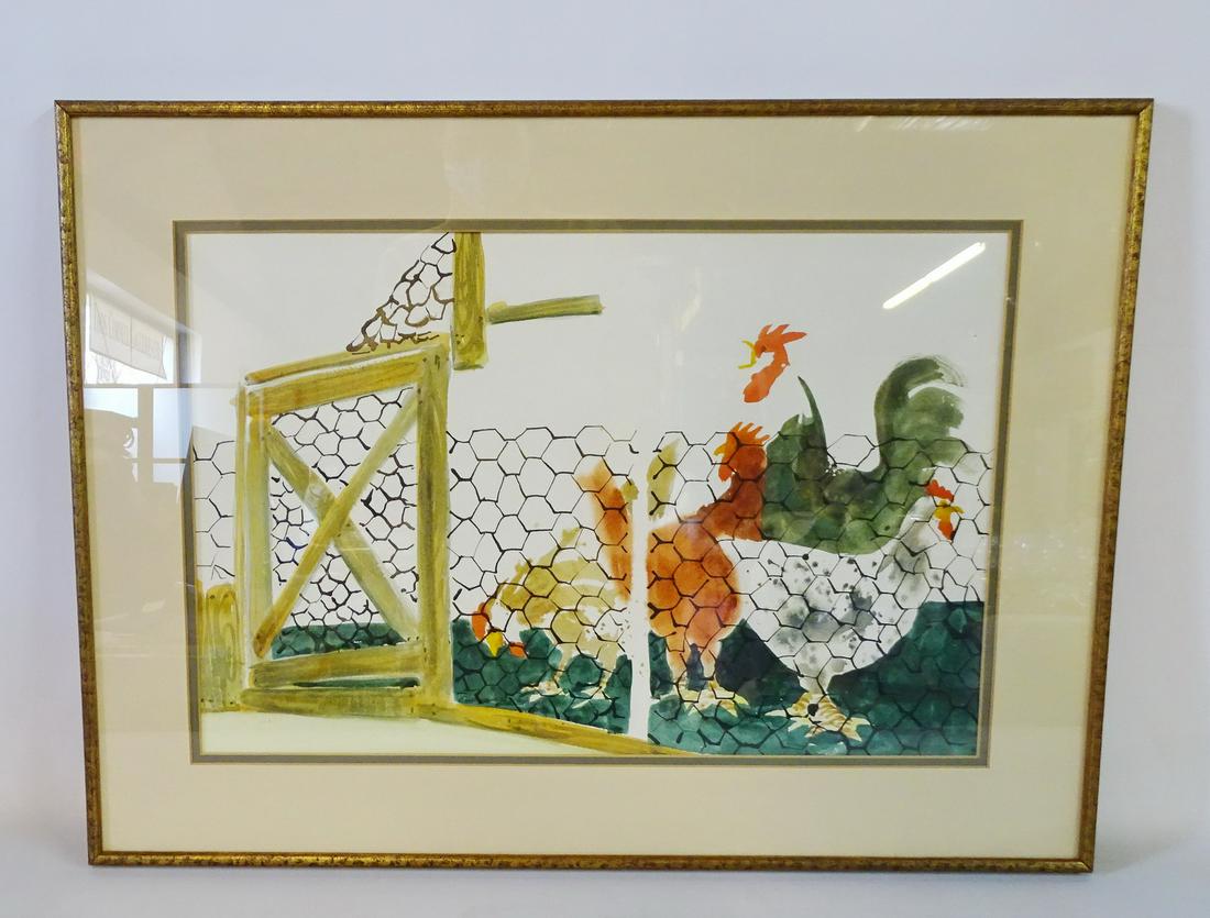 SGN. WATERCOLOR FREE RANGE CHICKENS 15X22" (1 of 3)