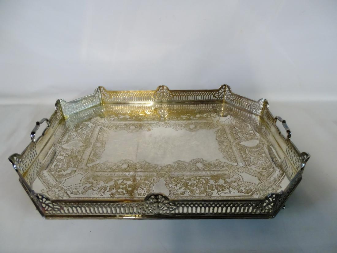 SILVERPLATE GALLERIED TRAY 24"L (1 of 4)