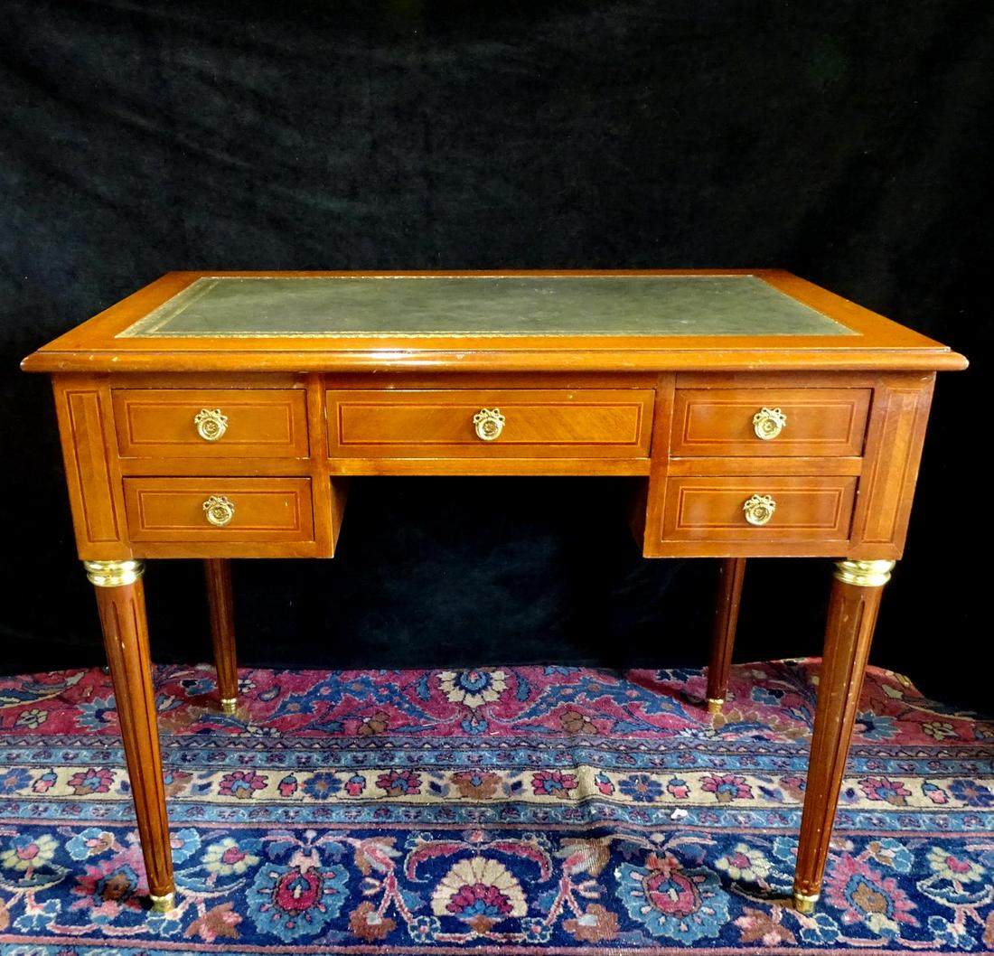 LEATHER TOP MAHOGANY WRITING DESK 29"H 37"W 22"D: LEATHER TOP MAHOGANY WRITING DESK 29"H 37"W 22"D