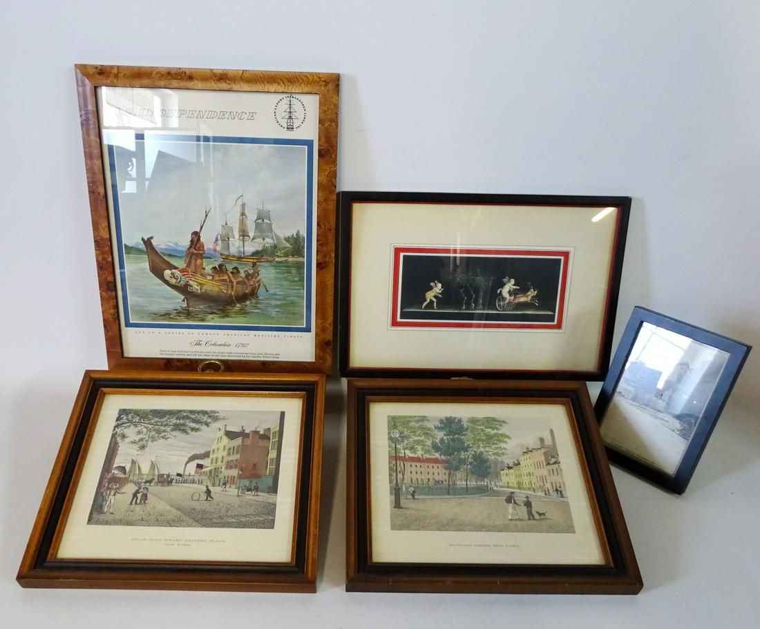 5 WOOD FRAMED PRINTS INC. 2 PRINTS OF NEW YORK BATTERY (1 of 5)