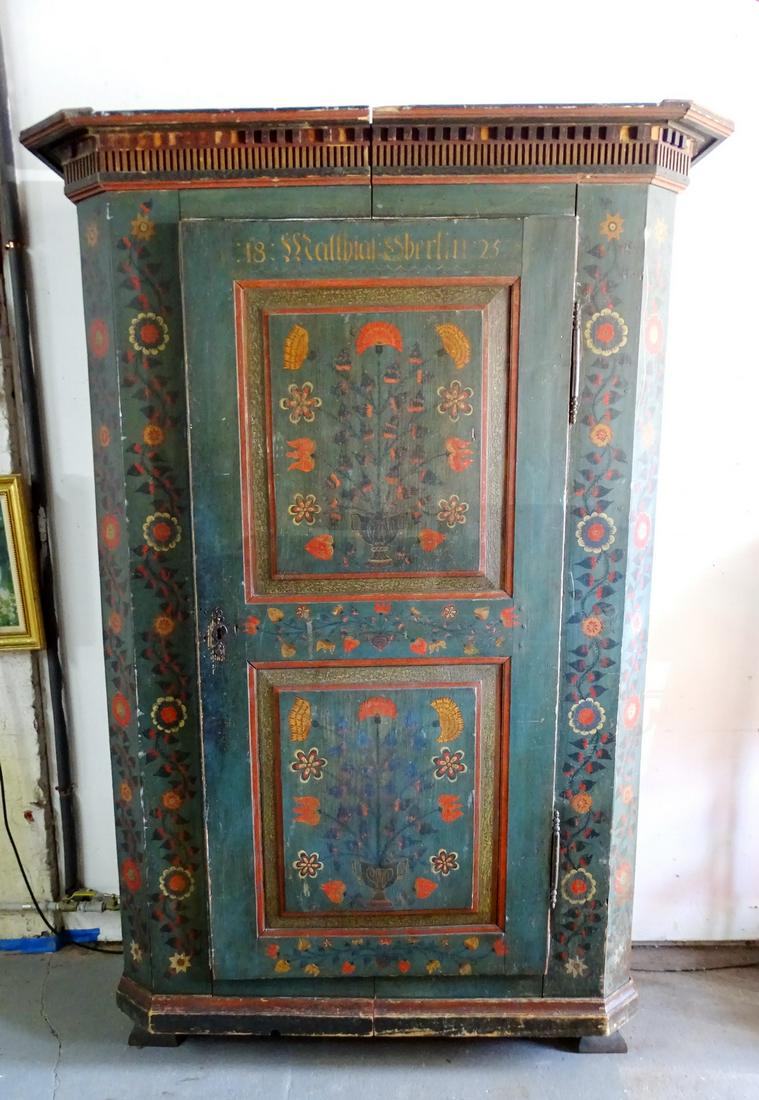 19TH C. GERMAN PAINTED CABINET 81"H 55"W 23"D (1 of 11)