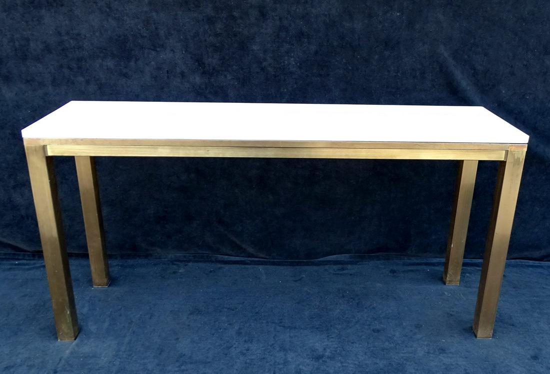 BRASS CONSOLE TABLE WITH TRAVERTINE TOP 26.5"H 54"L (1 of 3)