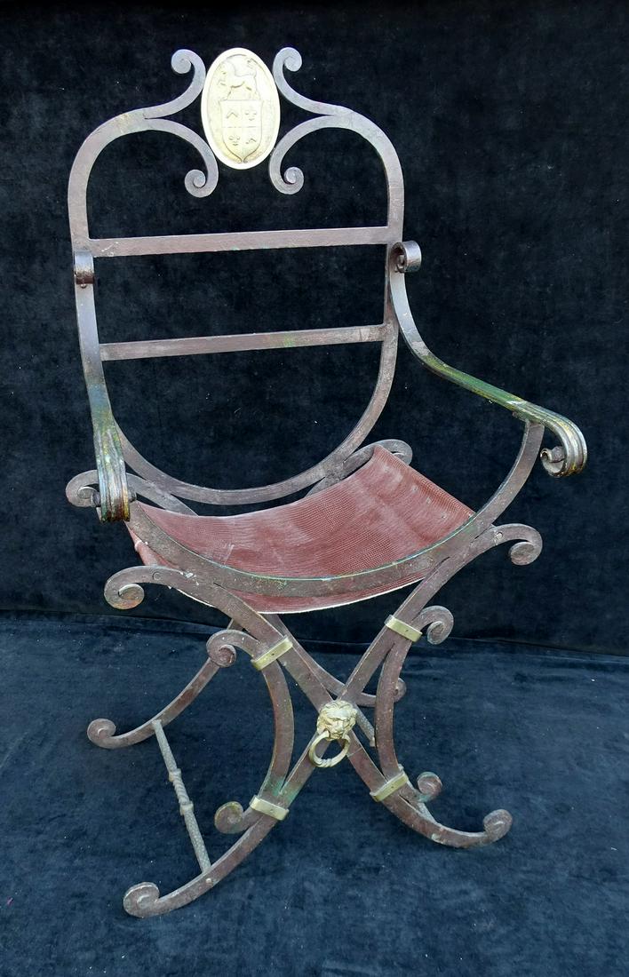 BRONZE MOUNTED WROUGHT IRON ARM CHAIR 44"H 26"W 24"D (1 of 7)
