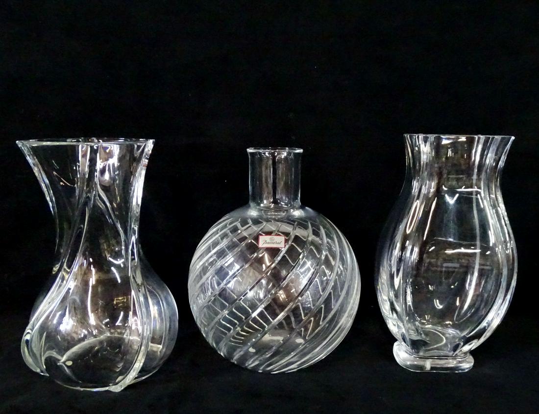 LOT 3 BACCARAT CRYSTAL VASES 11"H TALLEST (1 of 6)