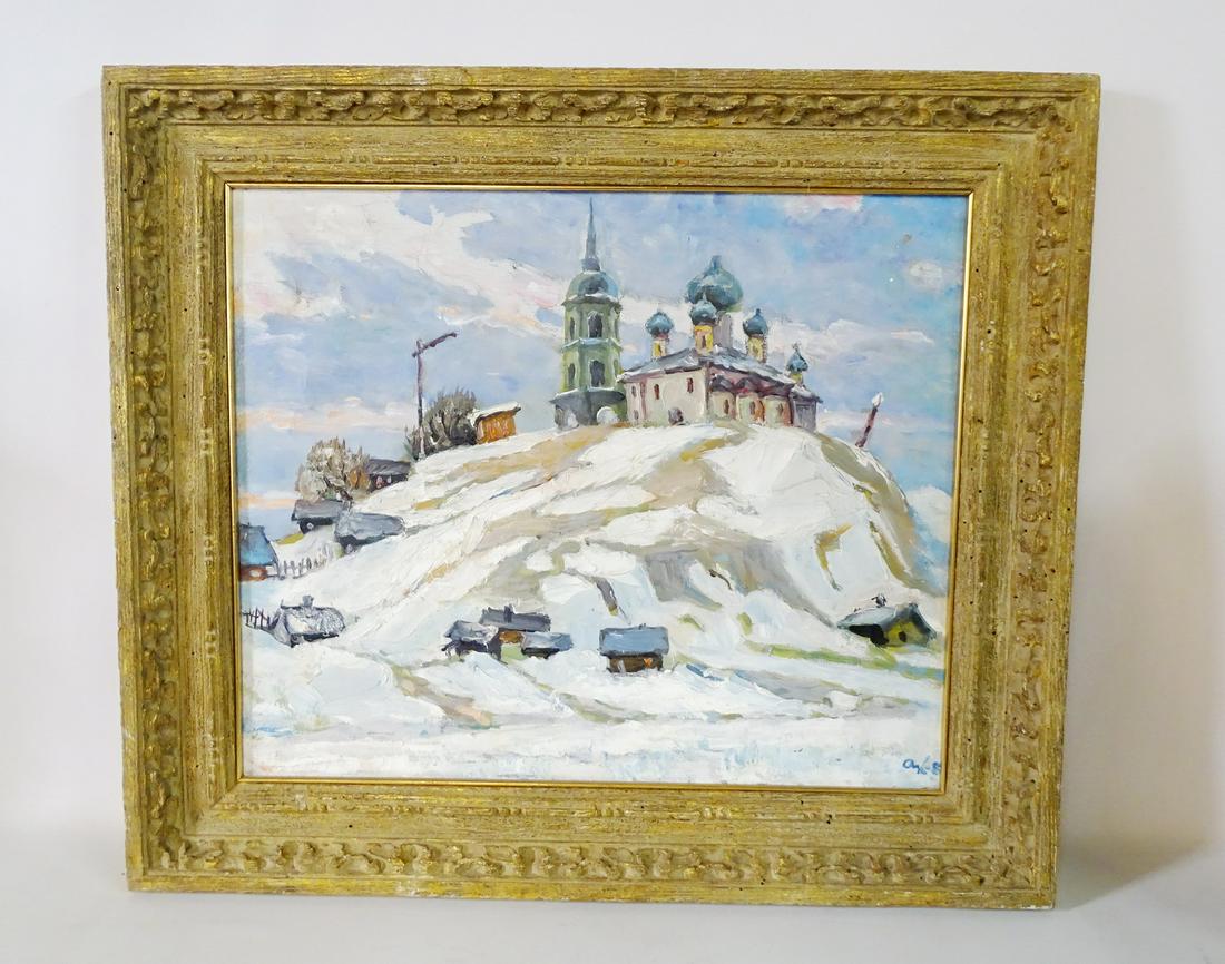 OIL ON CANVAS RUSSIAN WINTER SCENE SGN. KEMOL AT VERSO (1 of 7)