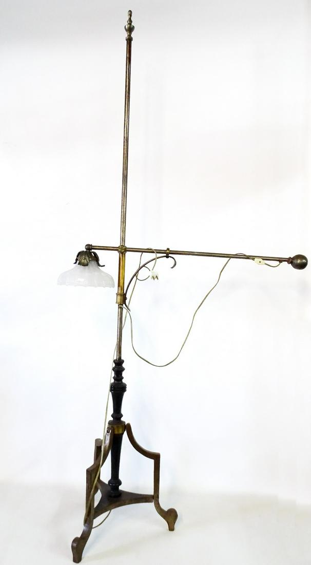 VINTAGE ADJUSTABLE FLOOR LAMP WITH ART GLASS SHADE 68"H (1 of 5)