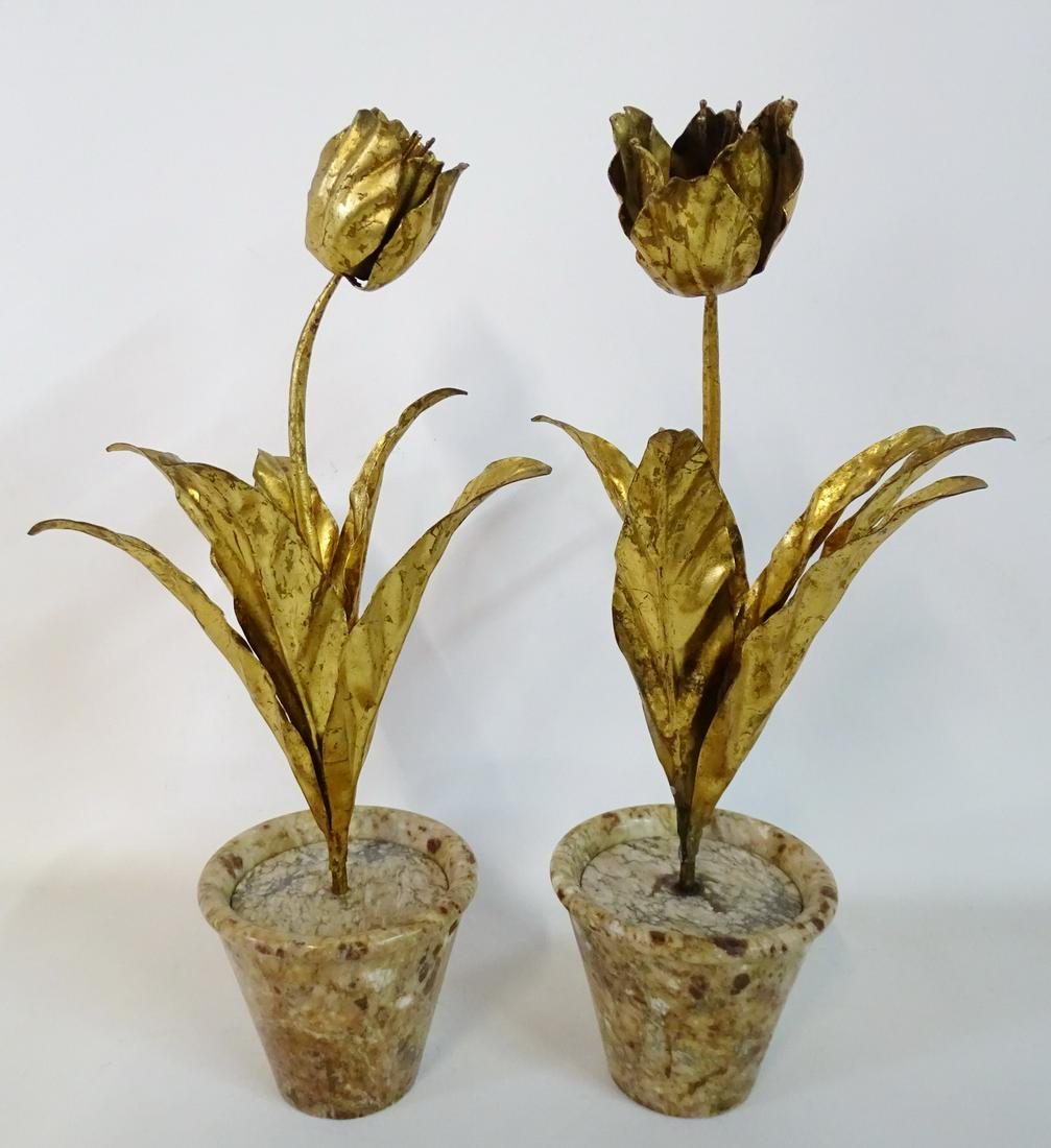 PR. GILT METAL & MARBLE FLORAL DECORATIONS 19"H (1 of 7)