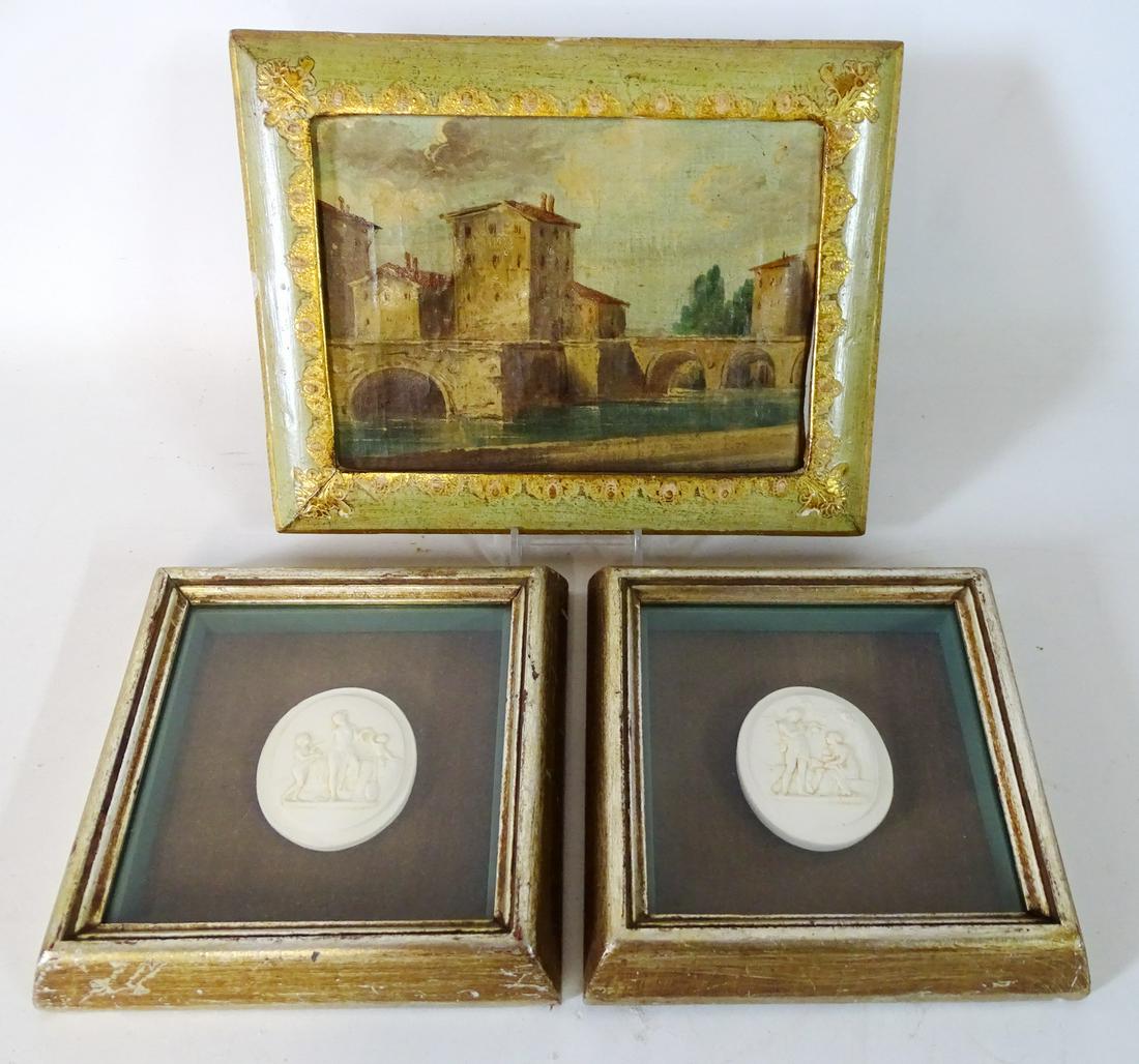 3 PCS. 1 FRAMED PAINTING 2 CAMEOS 7.5X9" LARGEST (1 of 4)