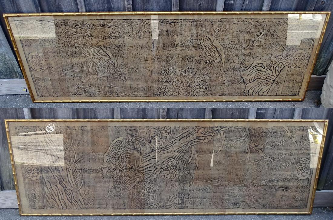 PR. ASIAN WOOD BLOCK PRINTS ON CORK 27"H 83.5"L (1 of 20)