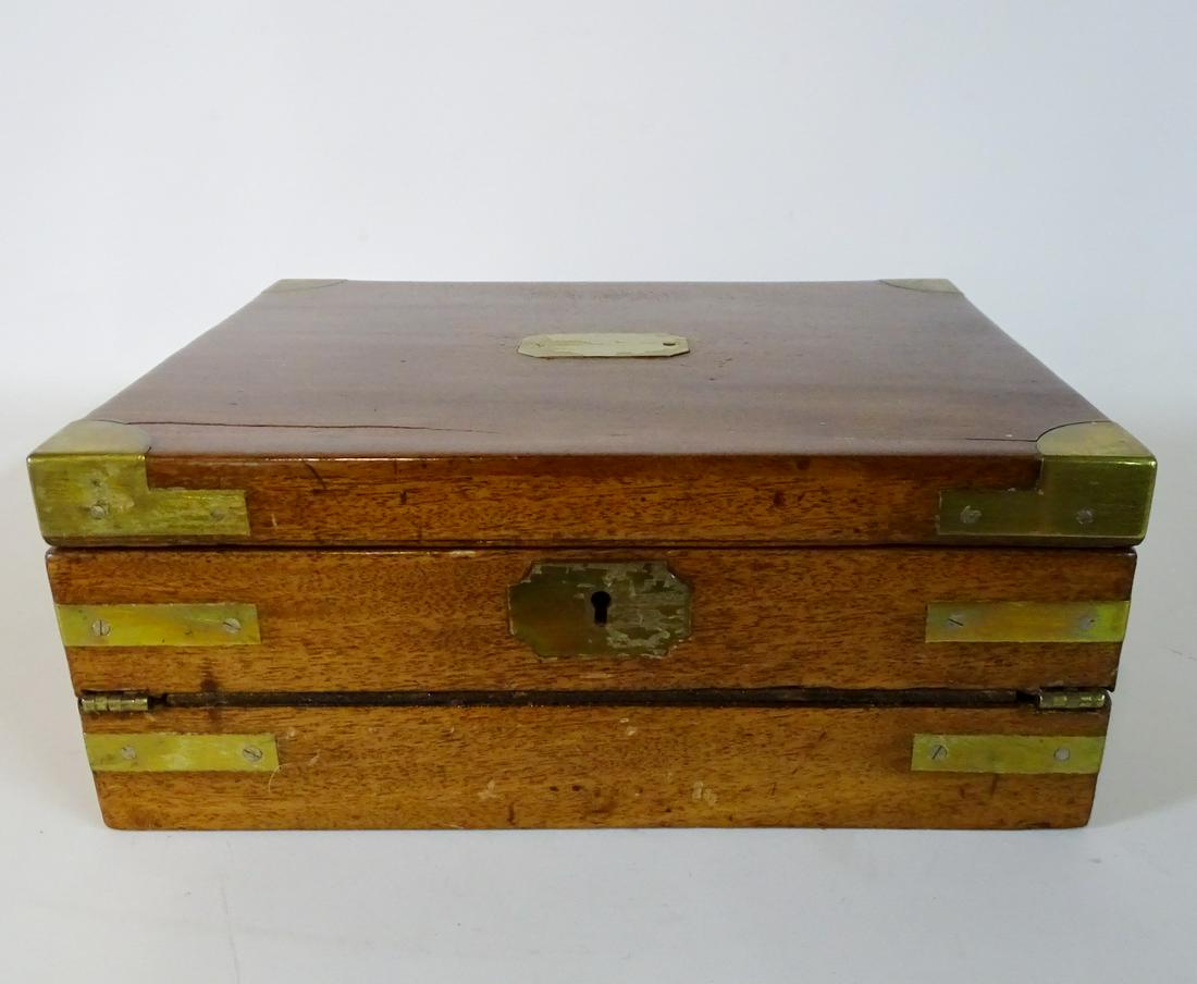 CAMPAIGN LAP DESK W/BRASS MOUNTS  5"H 12"W 10"D (1 of 10)