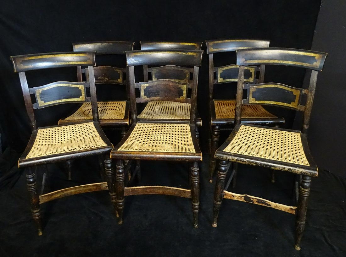 6 ANTIQUE PAINT DECORATED CANED SIDE CHAIRS 35"H 18"W (1 of 6)