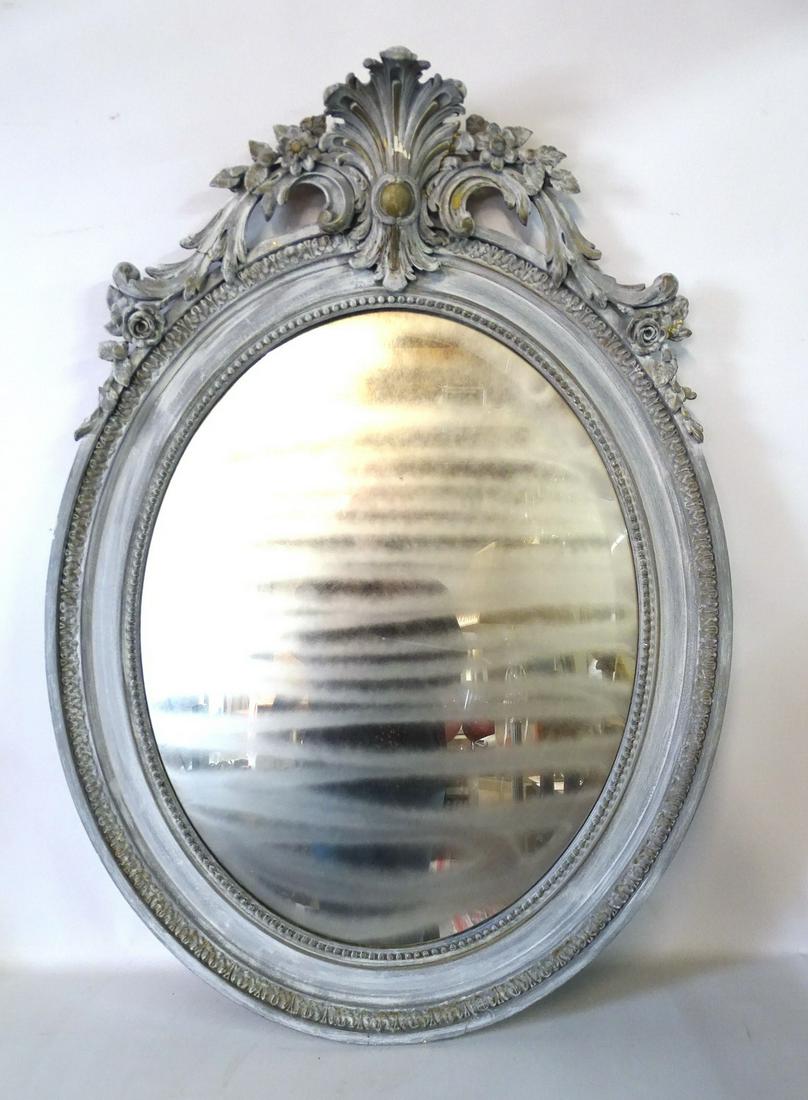19TH C (?) CARVED WOOD OVAL MIRROR 46X33.5" (1 of 7)