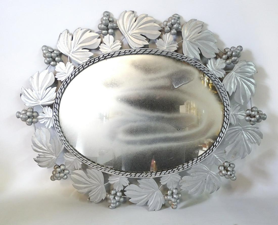 METAL LEAF & GRAPE DESIGN OVAL MIRROR 18"L (1 of 4)
