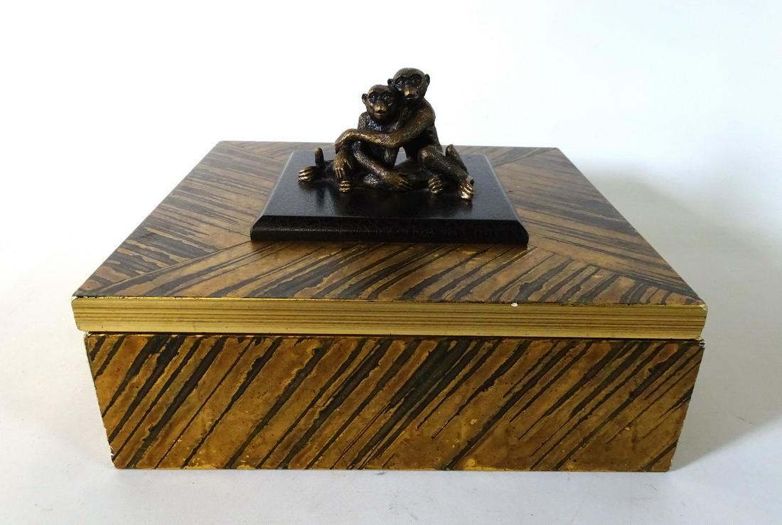 COVERED WOOD BOX WITH MONKEY FIGURAL FINIAL 12X12" (1 of 4)