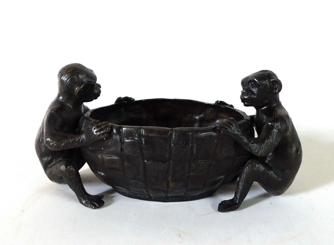 BRONZE MONKEY FIGURAL BASKET 6"H 10"L (1 of 5)
