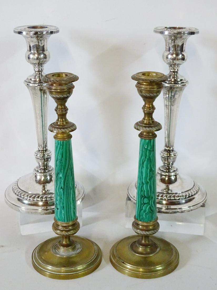 2 PR. CANDLESTICKS: 1 STERLING & 1 BRONZE & MALACHITE (1 of 11)