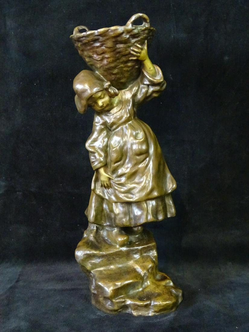 SAMONICA  SGN. BRONZE GIRL W/BASKET  15.25"H (1 of 6)