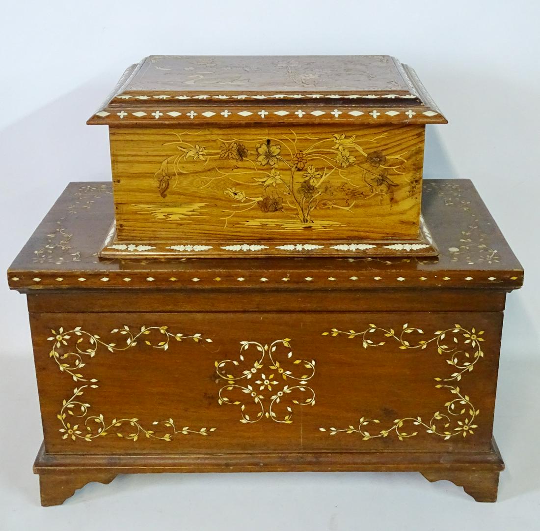 2 INLAID WOOD BOXES  13"H 23"W 13"D LARGEST (1 of 15)