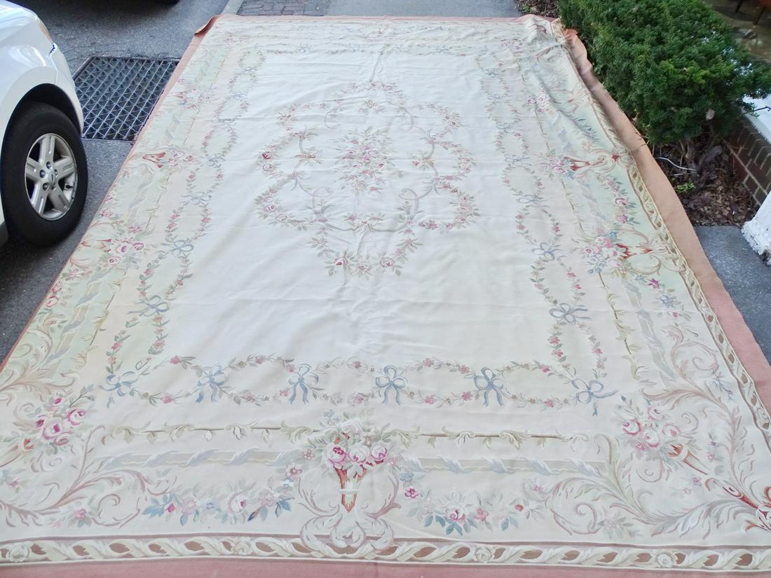 PALACE SIZE NEEDLEPOINT RUG W/ROSE MEDALLION  15' 6" X (1 of 4)