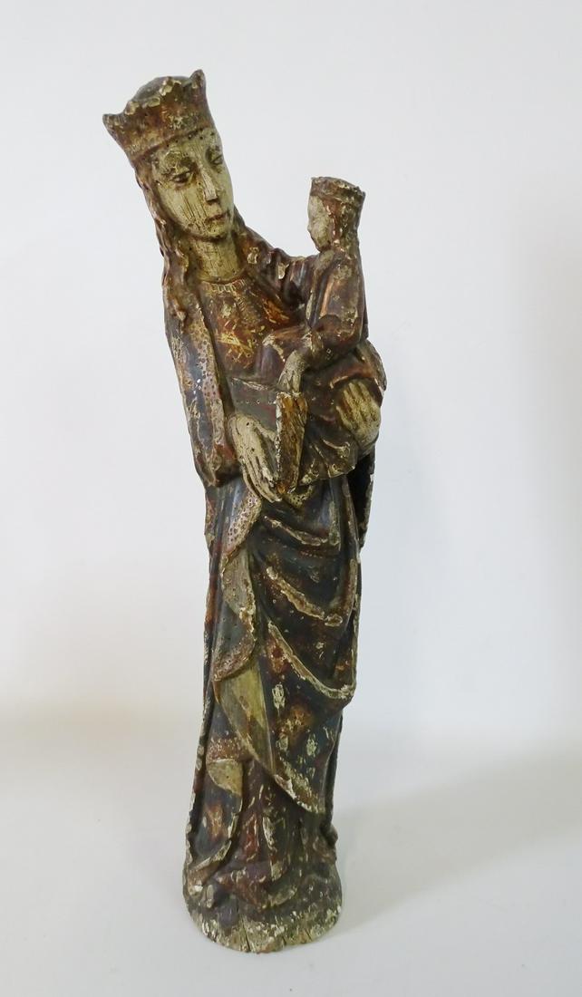 CARVED WOOD ICON MADONNA & CHILD 22.5"H (1 of 5)