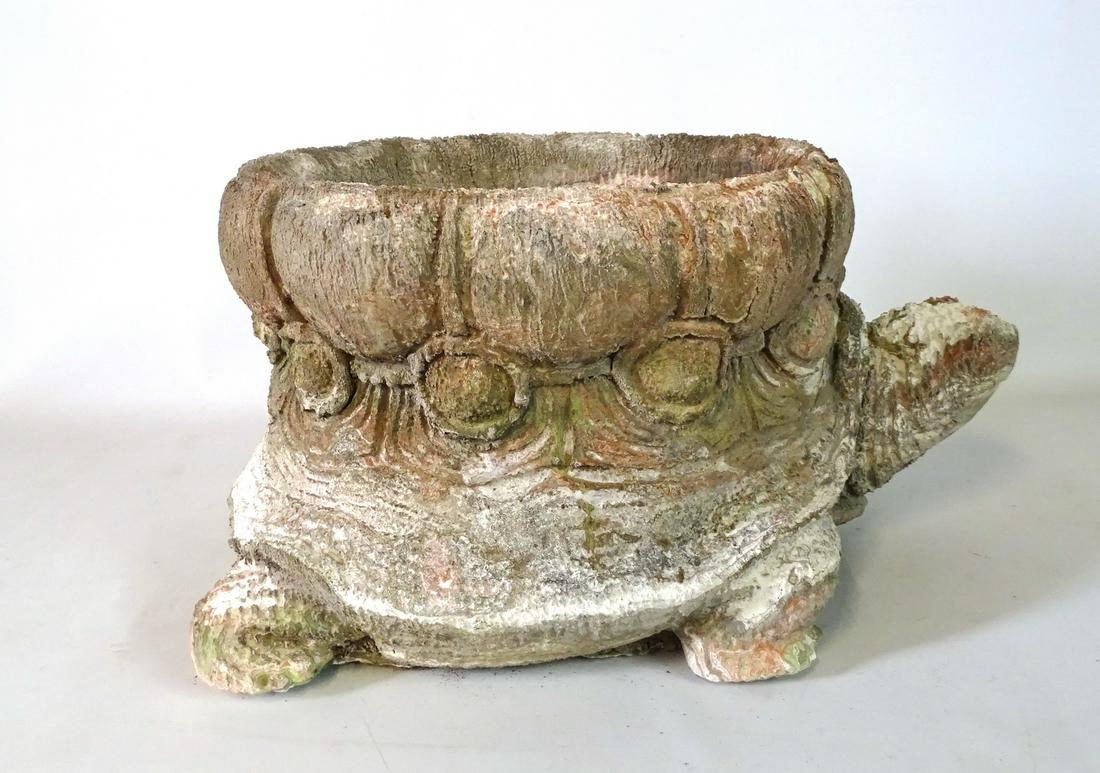 TURTLE FIGURAL CAST CONCRETE PLANTER 9.5"H 16"W 13"D (1 of 4)