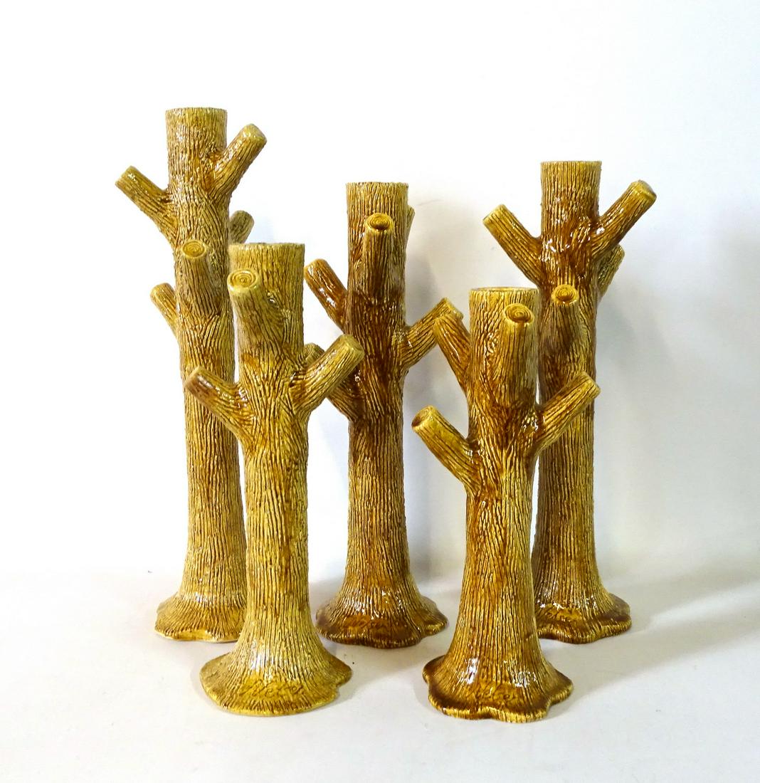 GROUP 5 NELSEN SIGNED CERAMIC TREE FIGURAL CANDLESTICKS (1 of 6)